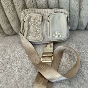 Steve Madden Cream Crossbody Bag with Gold Accents
